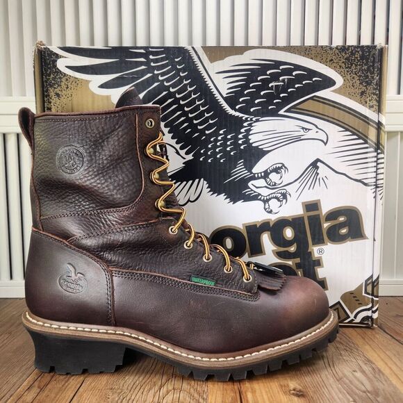 Botas De Trabajo Georgia Para Hombre - 8" Cuero Grano Completo, Suela Antideslizante, Punta De Acero
